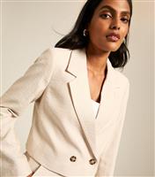 Women's Stone Double Breasted Cropped Blazer Jacket New Look