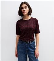 Women's Burgundy Snake Print Short Sleeve Top New Look
