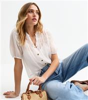 Women's White Shirred Bib Frill Sleeve Shirt New Look