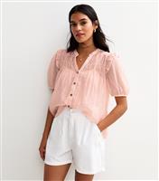 Women's Pink Shirred Bib Frill Sleeve Shirt New Look