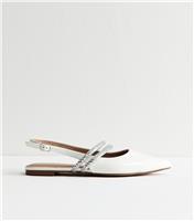 Women's White Leather Look Diamant Slingback Pumps Vegan New Look