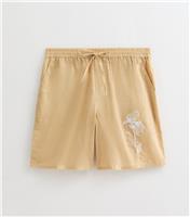 Men's Light Brown Regular Floral Embroidered Shorts New Look