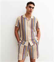 Men's Multicolour Relaxed Textured Stripe Shorts New Look