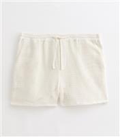 Men's White Relaxed Open Weave Beach Shorts New Look