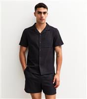 Men's Black Relaxed Seersucker Drawstring Shorts New Look