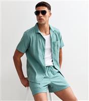 Men's Blue Relaxed Seersucker Drawstring Shorts New Look