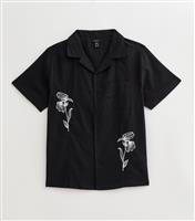 Men's Black Regular Floral Embroidered Short Sleeve Shirt New Look