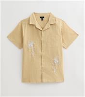 Men's Light Brown Regular Floral Embroidered Short Sleeve Shirt New Look