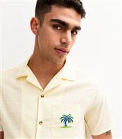 Men's Off White Regular Palm Tree Embroidered Revere Collar Shirt New Look