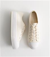 Women's Off White Waffle Texture Flatform Sole Trainers Vegan New Look