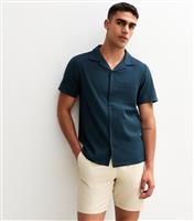 Men's Navy Relaxed Seersucker Short Sleeve Shirt New Look