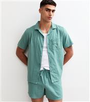 Men's Blue Relaxed Seersucker Short Sleeve Shirt New Look