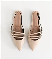 Women's Off White Faux Leather Strappy Slingback Pumps Vegan New Look