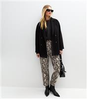 Women's Light Grey Faux Leather Snake Print Trousers New Look
