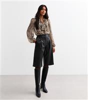 Women's Black Faux Leather Tailored Jorts New Look