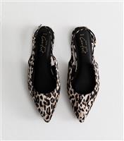 Women's Stone Leopard Print Pointed Toe Slingback Pumps Vegan New Look
