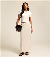 Women's Stone Linen Blend Bias Cut Midi Skirt New Look