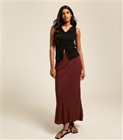 Women's Dark Brown Linen Blend Bias Cut Midi Skirt New Look