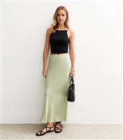 Women's Light Green Linen Blend Bias Cut Midi Skirt New Look