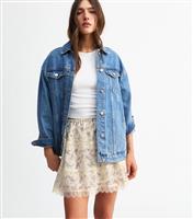 Women's Cream Floral Print Lace Trimmed Mini Skirt New Look