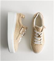 Women's Off White Boucle Flatform Trainers Vegan New Look