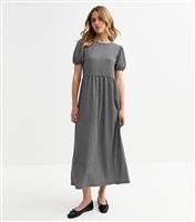 Women's Black Crinkle Texture Bow Back Gingham Midi Dress New Look