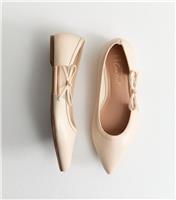 Women's Wide Fit Cream Faux Leather Side Bow Ballerina Flats Vegan New Look