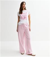 Women's Pink Striped Seersucker Wide Leg Trousers New Look