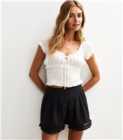 Women's Black Frill Hem Cotton Shorts New Look