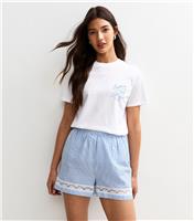 Women's Blue Striped Lace Insert Shorts New Look