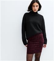 Women's Burgundy Snake Jacquard Tube Mini Skirt New Look