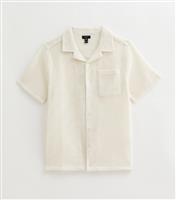 Men's White Regular Open Weave Revere Collar Shirt New Look