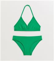 Girls' Green Triangle Halterneck Bikini Set New Look