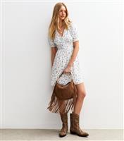 Women's Cream Floral Print Lace Trim Mini Dress New Look