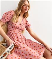 Women's Pink Floral Print Lace Trim Mini Dress New Look