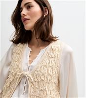 Women's Cream Loopy Fringe Waistcoat New Look