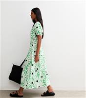 Women's Green Daisy Print Puff Sleeve Midi Dress New Look