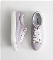Women's Lilac Faux Leather Lace Up Chunky Sole Trainers Vegan New Look