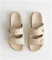 Women's Off White Faux Leather Quilted Chunky Sole Sandals Vegan New Look