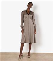 Women's Stone Lace Trim Satin Tea Dress Apricot New Look