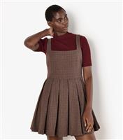 Women's Burgundy Houndstooth Skater Mini Dress Apricot New Look