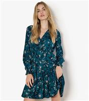 Women's Teal Leaves Print Tiered Dress Apricot New Look