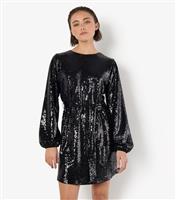 Women's Black Sequin Mini Shift Dress Apricot New Look
