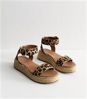 Women's Stone Faux Leather Leopard Print Flatform Sandals Vegan New Look