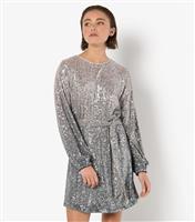 Women's Silver Sequin Embellished Shift Dress Apricot New Look