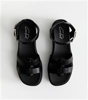 Women's Black Faux Leather Flatform Sandals Vegan New Look