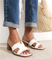 Women's Wide Fit White Whipstitched Block Heel Mules Vegan New Look