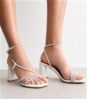 Women's White Diamant Embellished Multi Strap Sandals Vegan New Look