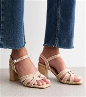 Women's Camel Raffia Look Twist Strap Sandals Vegan New Look
