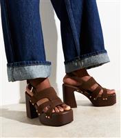 Women's Brown Faux Suede Gladiator Strap Platform Sandals Vegan New Look